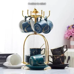 200 ml Teeservice aus Marmorkeramik mit Löffel und Untertasse