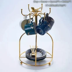 200 ml Teeservice aus Marmorkeramik mit Löffel und Untertasse