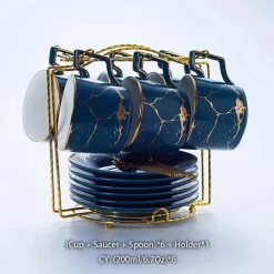 200 ml Teeservice aus Marmorkeramik mit Löffel und Untertasse