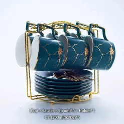 200 ml Teeservice aus Marmorkeramik mit Löffel und Untertasse