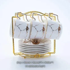 200 ml Teeservice aus Marmorkeramik mit Löffel und Untertasse