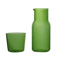 550 ml Wasserkaraffe mit Glas-Set für den Nachttisch – Blau, Bernstein, Blaugrün, Grau