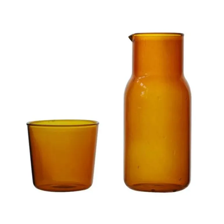 550 ml Wasserkaraffe mit Glas-Set für den Nachttisch – Blau, Bernstein, Blaugrün, Grau