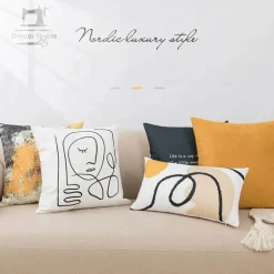 Abstrakter geometrischer Kissenbezug aus Baumwollleinen - Dekohülle im nordischen Stil