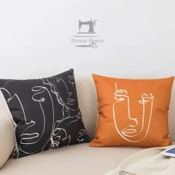 Abstrakter geometrischer Kissenbezug aus Baumwollleinen - Dekohülle im nordischen Stil