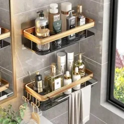 Aluminium-Badezimmer-Eckregal mit Handtuchhalter – platzsparende Aufbewahrungslösung