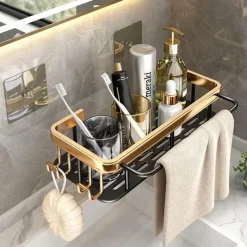 Aluminium-Badezimmer-Eckregal mit Handtuchhalter – platzsparende Aufbewahrungslösung