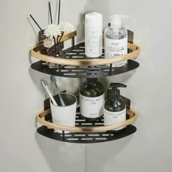 Aluminium-Badezimmer-Eckregal mit Handtuchhalter – platzsparende Aufbewahrungslösung