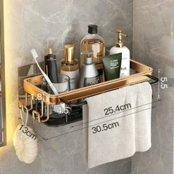 Aluminium-Badezimmer-Eckregal mit Handtuchhalter – platzsparende Aufbewahrungslösung