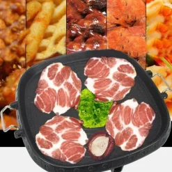 Antihaftbeschichtete koreanische BBQ-Grillpfanne – doppellagig, für drinnen und draußen