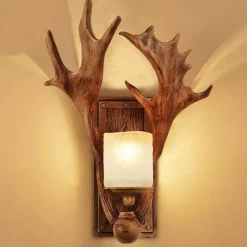 Antique Wooden Antler Wall Light - Rustic Home Decor