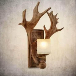 Antique Wooden Antler Wall Light - Rustic Home Decor