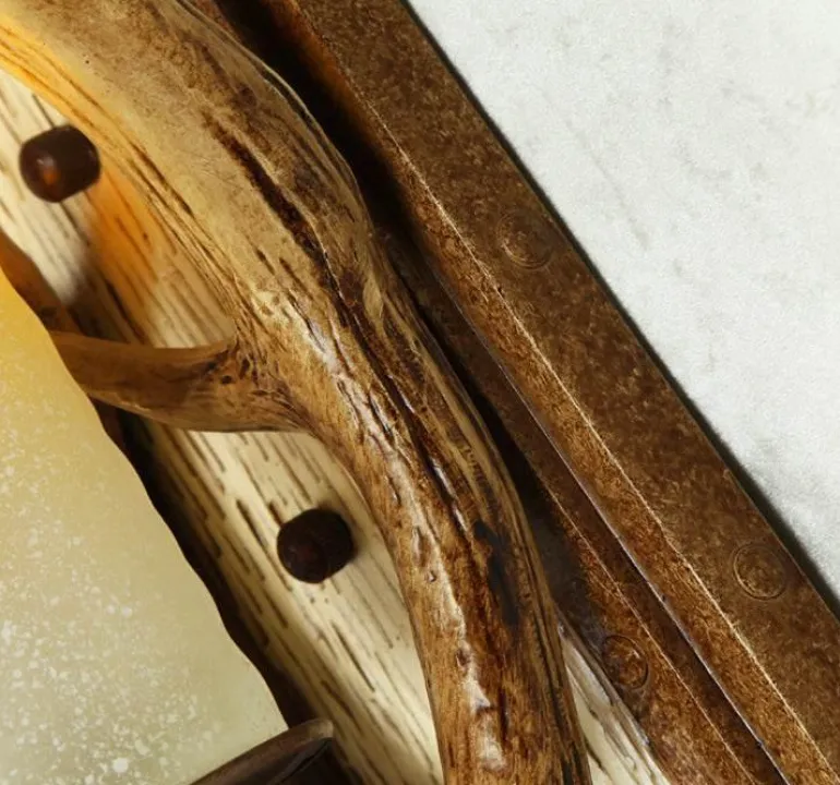 Antique Wooden Antler Wall Light - Rustic Home Decor
