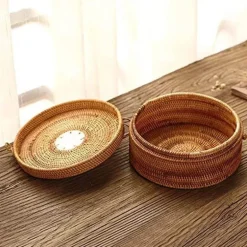 Aufbewahrungsbox aus Rattan – dekorativer Küchen-Organizerkorb mit Deckel