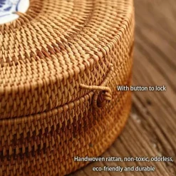 Aufbewahrungsbox aus Rattan – dekorativer Küchen-Organizerkorb mit Deckel