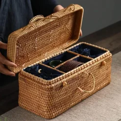Aufbewahrungsbox aus Rattan – tragbarer Picknickkorb, Tee-Organizer