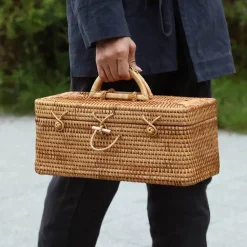 Aufbewahrungsbox aus Rattan – tragbarer Picknickkorb, Tee-Organizer