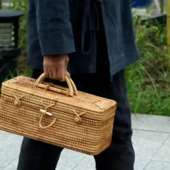 Aufbewahrungsbox aus Rattan – tragbarer Picknickkorb, Tee-Organizer