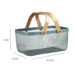 Aufbewahrungskorb aus Eisengeflecht mit Holzgriff – stilvoller Organizer für Küche und Bad