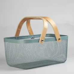 Aufbewahrungskorb aus Eisengeflecht mit Holzgriff – stilvoller Organizer für Küche und Bad