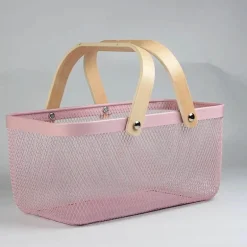 Aufbewahrungskorb aus Eisengeflecht mit Holzgriff – stilvoller Organizer für Küche und Bad