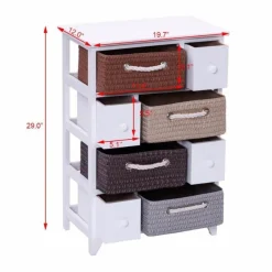 Aufbewahrungsschrank aus Holz mit 4 Schubladen und geflochtenen Körben