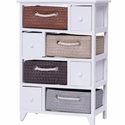 Aufbewahrungsschrank aus Holz mit 4 Schubladen und geflochtenen Körben