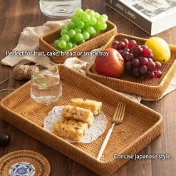 Aufbewahrungstablett aus Rattangeflecht – quadratische Speiseplatte als Küchendekor