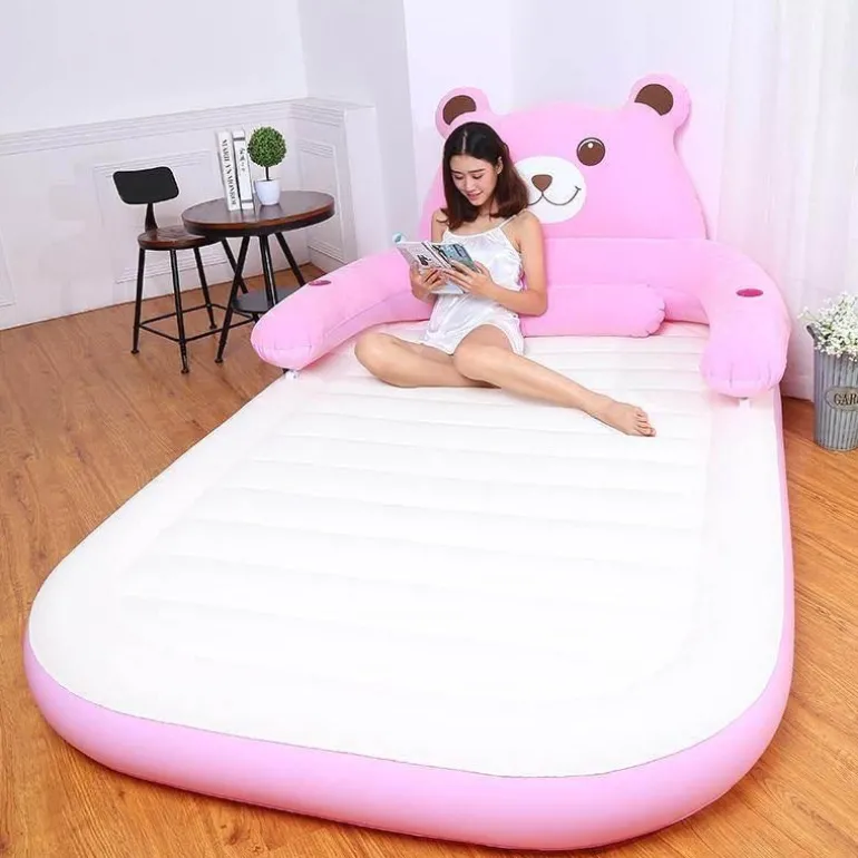 Aufblasbares Bärenbett mit Rückenlehne – Bequemes Cartoon-Design