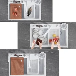 Aufsatzspüle aus Edelstahl mit Wasserfall-Design – elegantes weißes Design