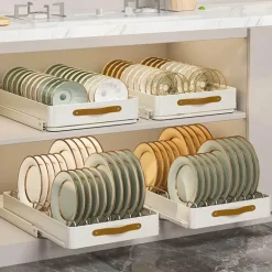 Ausziehbarer Küchen-Organizer aus Edelstahl – Aufbewahrungslösung mit Schiebeschränken