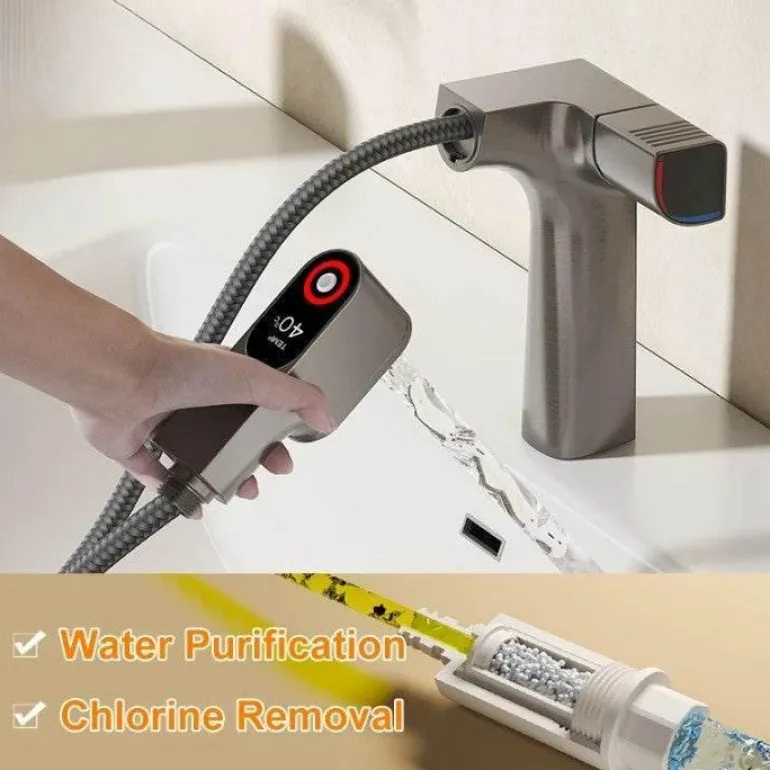 Ausziehbarer Wasserfilter LED-Temperaturregler-Wasserhahn