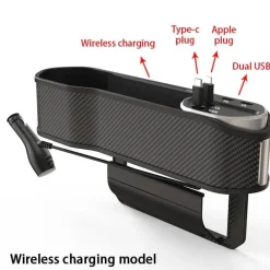 Autositz-Gap-Organizer mit kabellosem Ladegerät und Getränkehalter
