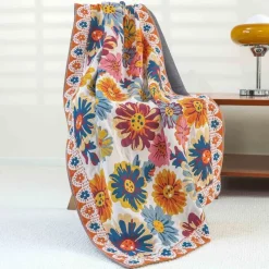 Badetuch mit Boho-Blumenmuster – groß, schnelltrocknend, Baumwolle, 80 x 160 cm