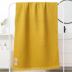 Badetuch mit geometrischer Quaste, schnelltrocknendes Waffelmuster aus Baumwolle, mehrfarbig, 90 x 180 cm