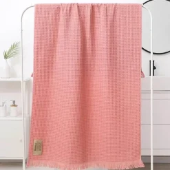 Badetuch mit geometrischer Quaste, schnelltrocknendes Waffelmuster aus Baumwolle, mehrfarbig, 90 x 180 cm