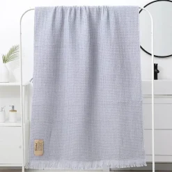 Badetuch mit geometrischer Quaste, schnelltrocknendes Waffelmuster aus Baumwolle, mehrfarbig, 90 x 180 cm