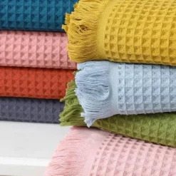 Badetuch mit geometrischer Quaste, schnelltrocknendes Waffelmuster aus Baumwolle, mehrfarbig, 90 x 180 cm