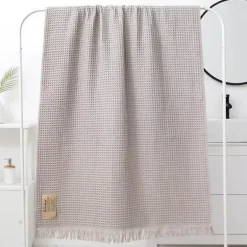 Badetuch mit geometrischer Quaste, schnelltrocknendes Waffelmuster aus Baumwolle, mehrfarbig, 90 x 180 cm