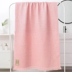 Badetuch mit geometrischer Quaste, schnelltrocknendes Waffelmuster aus Baumwolle, mehrfarbig, 90 x 180 cm