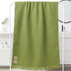 Badetuch mit geometrischer Quaste, schnelltrocknendes Waffelmuster aus Baumwolle, mehrfarbig, 90 x 180 cm