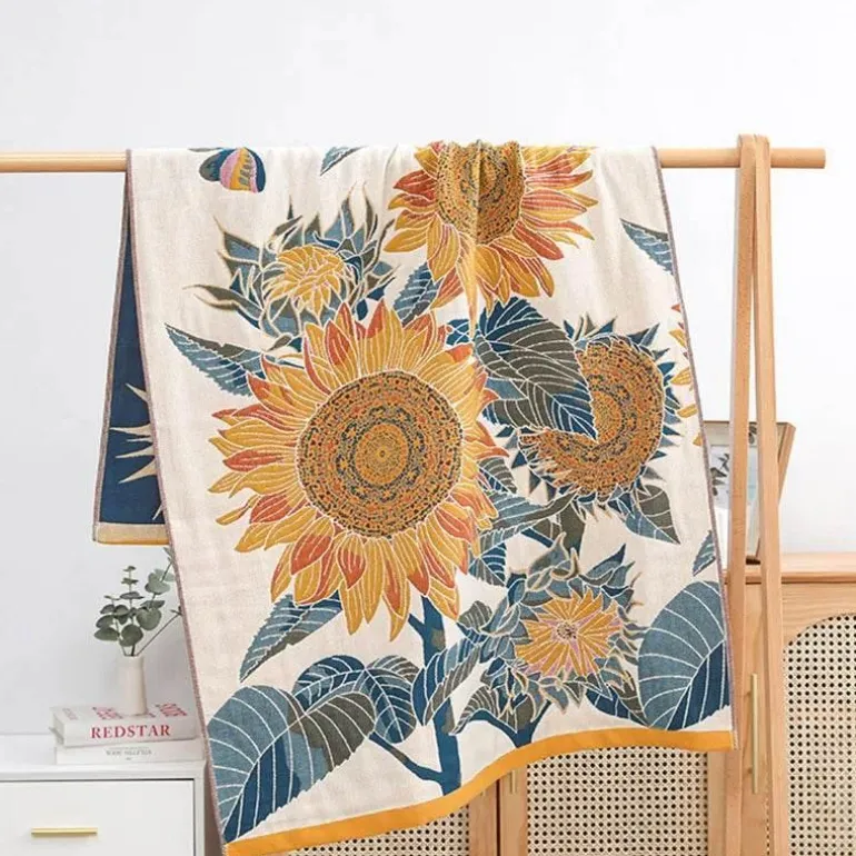 Badetuch mit Sonnenblumenmotiv – schnelltrocknend, großes Badetuch für den Pool