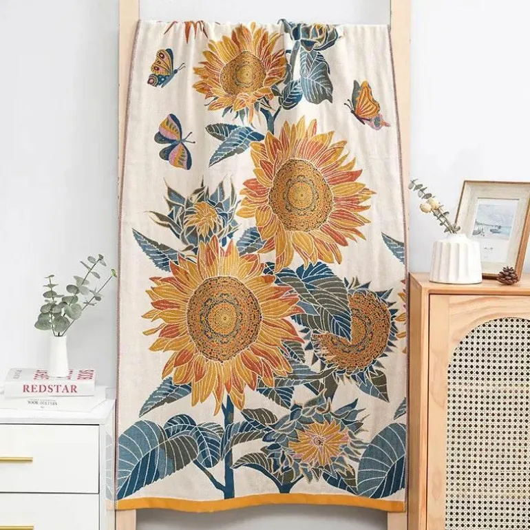 Badetuch mit Sonnenblumenmotiv – schnelltrocknend, großes Badetuch für den Pool