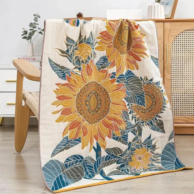 Badetuch mit Sonnenblumenmotiv – schnelltrocknend, großes Badetuch für den Pool