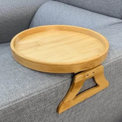 Bamboo Clip-On Tray - Round Sofa Armrest Organizer