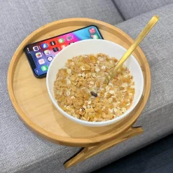 Bamboo Clip-On Tray - Round Sofa Armrest Organizer