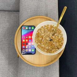 Bamboo Clip-On Tray - Round Sofa Armrest Organizer