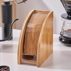 Bambus-Kaffeefilterhalter mit Staubschutzhülle, Aufbewahrungslösung für 100 Stück