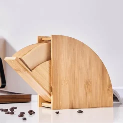 Bambus-Kaffeefilterhalter mit Staubschutzhülle, Aufbewahrungslösung für 100 Stück