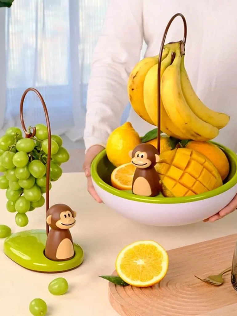 Bananenhänger mit Affenmotiv – süßer Obstständer für die Küche